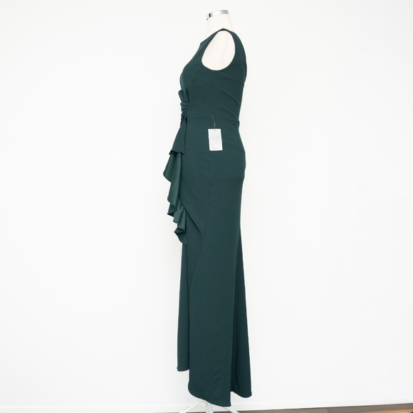 Betsy and Adam Christine Scuba Crepe Ruffled Bow Gown - Picture 6 of 11